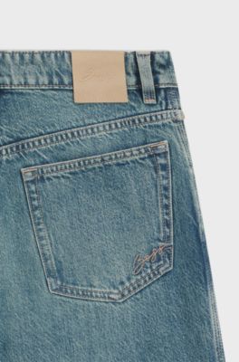 Straight-leg jeans in emerald-cast rigid denim, Light Blue