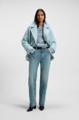Straight-leg jeans in emerald-cast rigid denim, Light Blue