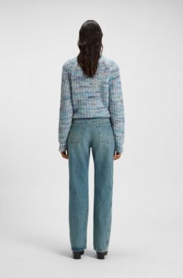 Straight-leg jeans in emerald-cast rigid denim, Light Blue