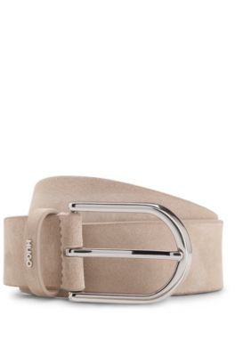 Suede belt with logo lettering keeper, Light Beige