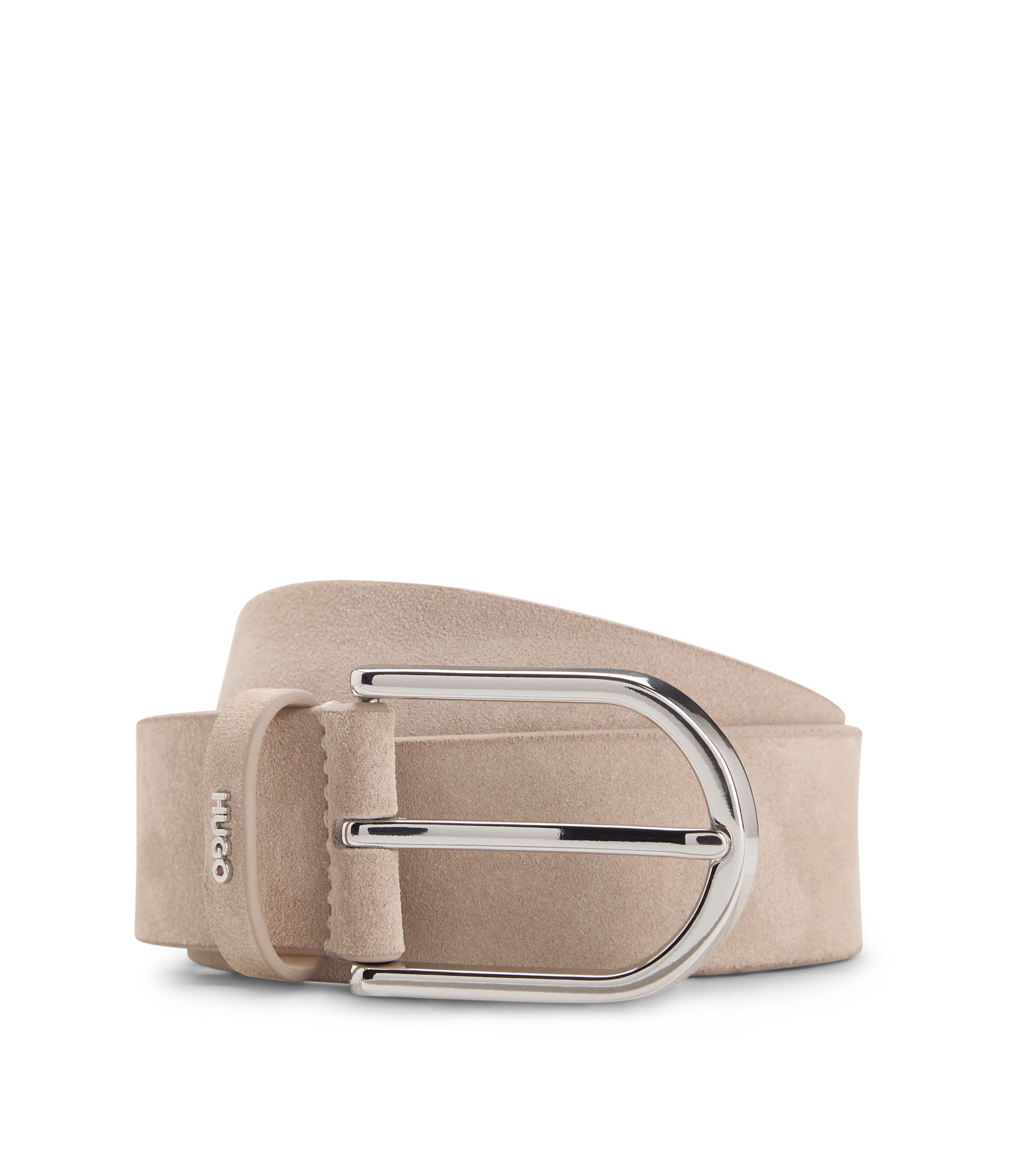 HUGO - Suede belt with logo lettering keeper - Light Beige