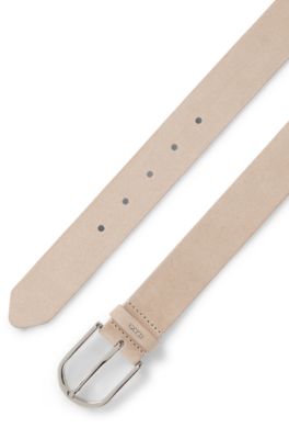 Suede belt with logo lettering keeper, Light Beige