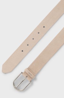 Suede belt with logo lettering keeper, Light Beige