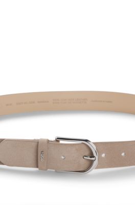Suede belt with logo lettering keeper, Light Beige