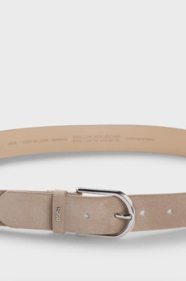 Suede belt with logo lettering keeper, Light Beige