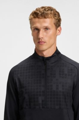 Felpa attiva con mezza zip in tessuto stampato ad asciugatura rapida, Blu scuro