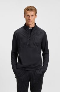 Sudadera deportiva con media cremallera en tejido estampado de secado rápido, Azul oscuro
