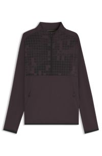 Sportief sweatshirt van sneldrogend materiaal met print en korte rits, Donkerpaars