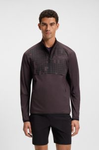 Sportief sweatshirt van sneldrogend materiaal met print en korte rits, Donkerpaars