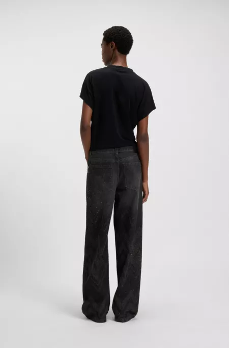 Wide-leg jeans in crystal-embellished black denim