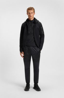 Active tracksuit bottoms in graphic-print performance fabric, Dark Blue