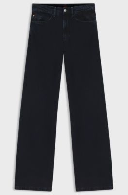 Wide-leg jeans in blue-black rigid denim, Dark Blue