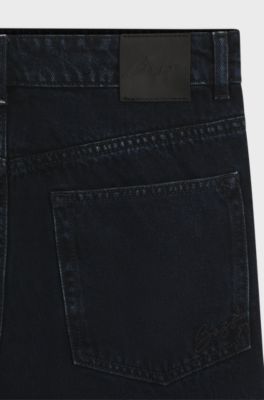Wide-leg jeans in blue-black rigid denim, Dark Blue