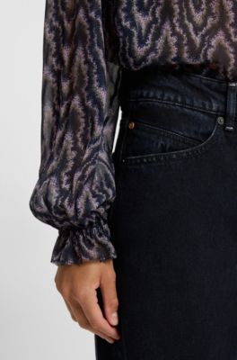 Wide-leg jeans in blue-black rigid denim, Dark Blue