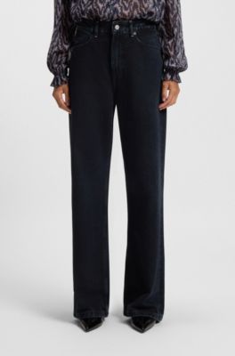 Wide-leg jeans in blue-black rigid denim, Dark Blue