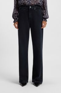 Wide-leg jeans in blue-black rigid denim, Dark Blue