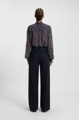 Wide-leg jeans in blue-black rigid denim, Dark Blue