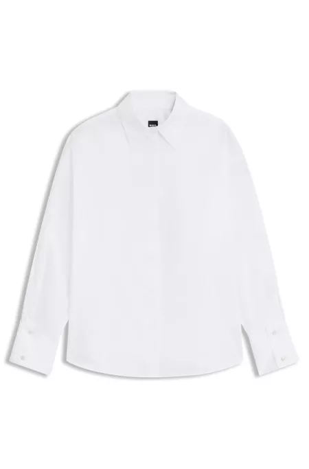 Relaxed-fit blouse in cotton with half-buttoned sleeves