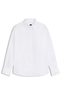 Relaxed-fit blouse in cotton with half-buttoned sleeves, White