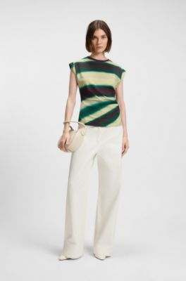 Slim-fit top in cotton jersey with gathered details, Patterned