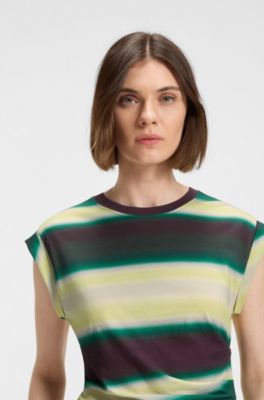 Slim-fit top in cotton jersey with gathered details, Patterned