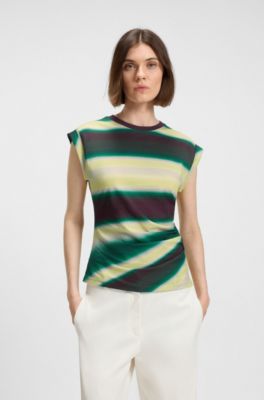Slim-fit top in cotton jersey with gathered details, Patterned