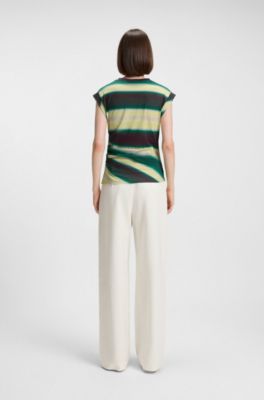 Slim-fit top in cotton jersey with gathered details, Patterned