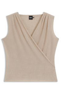 Wrap-front top in plissé tulle, Beige