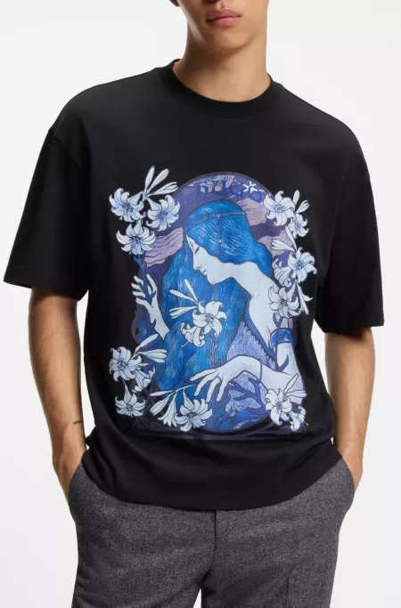 T-shirt en jersey de coton à motif fleuri artistique