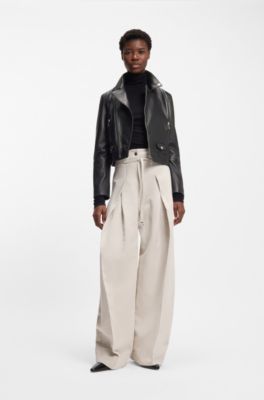 Regular-fit biker jacket in leather, Black