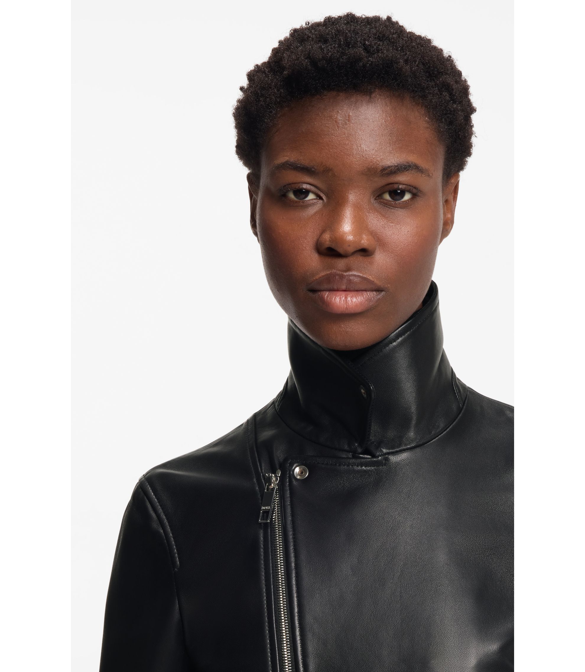 BOSS - Regular-fit biker jacket in leather - Black