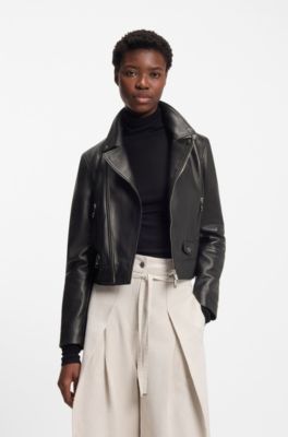 Regular-fit biker jacket in leather, Black