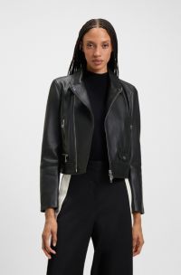 Biker jacket in soft leather, Black