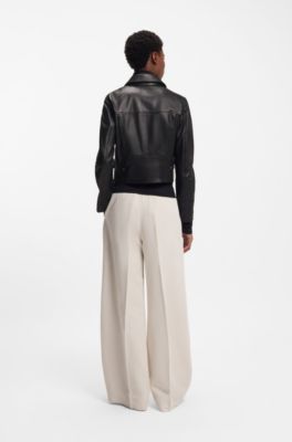 Regular-fit biker jacket in leather, Black