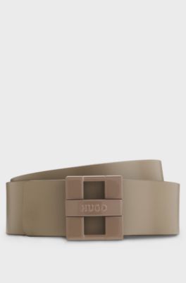 Reversible belt in Italian leather with logo buckle, White / Beige