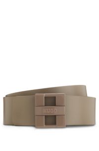 Wendegürtel aus italienischem Leder mit Logo-Schließe, Weiß / Beige