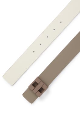 Reversible belt in Italian leather with logo buckle, White / Beige