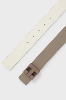 Reversible belt in Italian leather with logo buckle, White / Beige