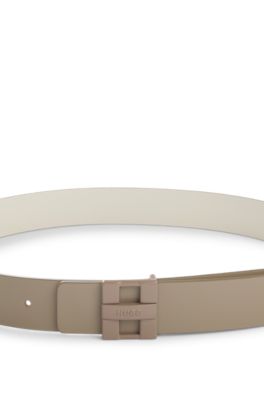 Reversible belt in Italian leather with logo buckle, White / Beige