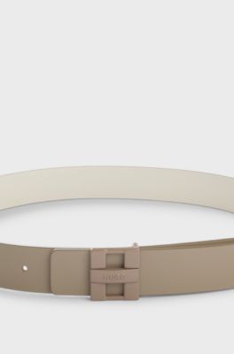 Reversible belt in Italian leather with logo buckle, White / Beige