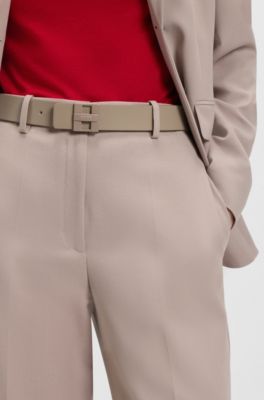 Reversible belt in Italian leather with logo buckle, White / Beige