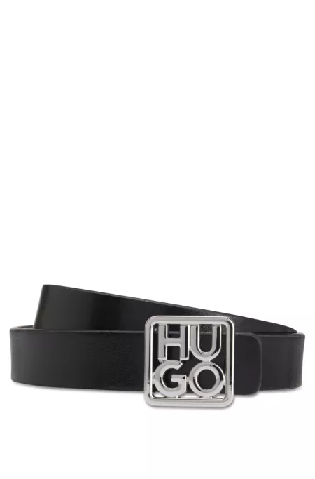 Italian-leather reversible belt with stacked-logo buckle