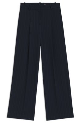Extra-long-length pinstripe trousers with wide leg, Dark Blue