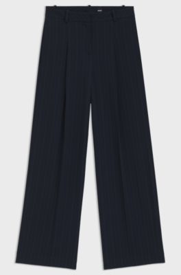 Extra-long-length pinstripe trousers with wide leg, Dark Blue