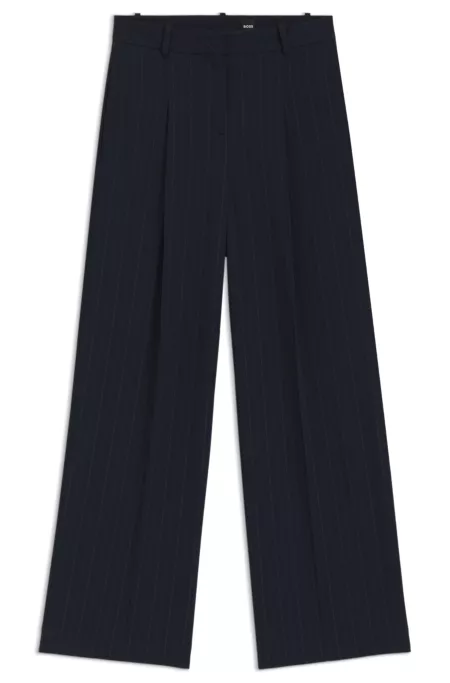 Extra-long-length pinstripe trousers with wide leg
