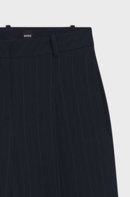 Extra-long-length pinstripe trousers with wide leg, Dark Blue