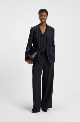 Extra-long-length pinstripe trousers with wide leg, Dark Blue