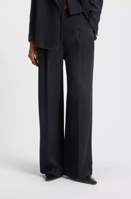 Extra-long-length pinstripe trousers with wide leg