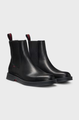 Chelsea Boots aus Leder mit Stack-Logo, Schwarz