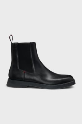 Leather Chelsea boots with stacked logo, Black